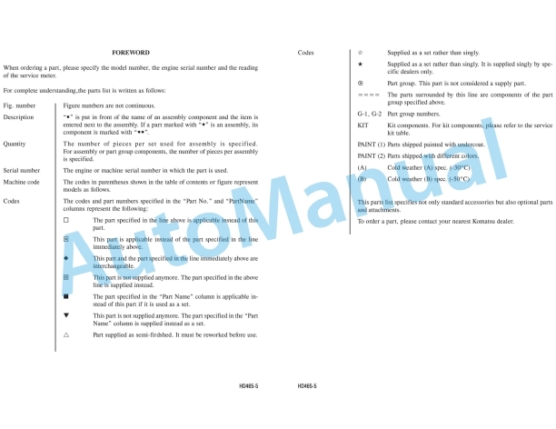 Komatsu H465-5, SAA6D170E-2A Parts Manual LEPB0H4600