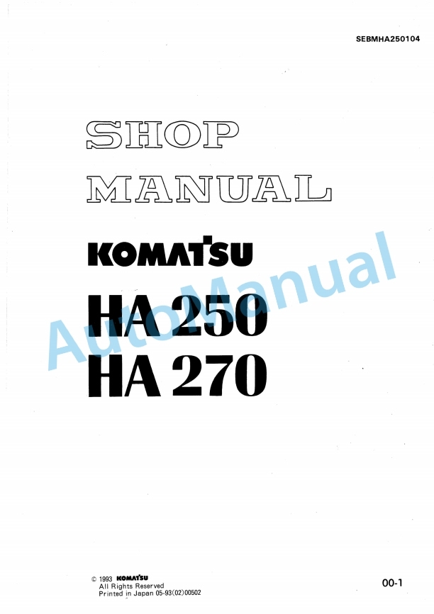 Komatsu HA250, HA270 Articulated Dump Truck Shop Manual SEBMHA250104