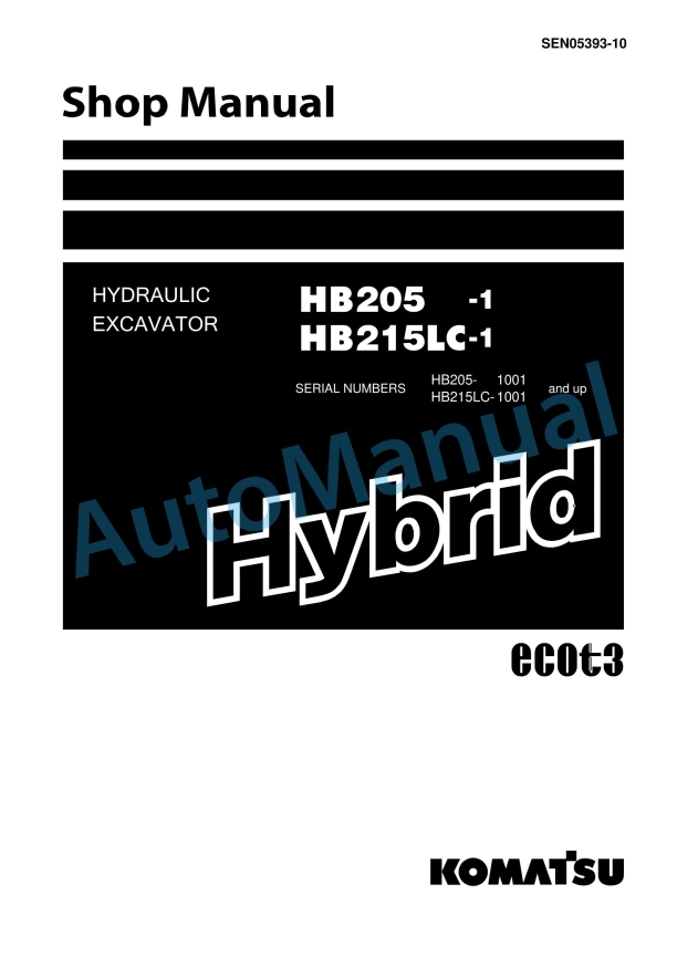 Komatsu HB205-1, HB215LC-1 Hydraulic Excavator Service Manual SEN05393-10
