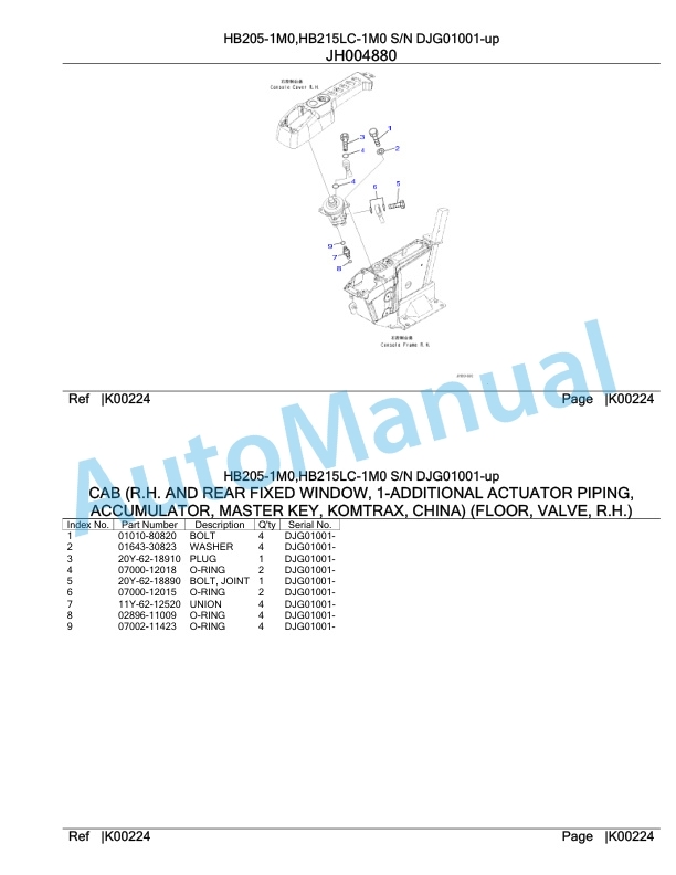 Komatsu HB205-1M0, HB215LC-1M0 Parts Manual DJG01001-up-4
