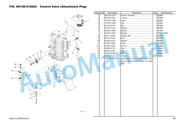 Komatsu HB205-2 Hydraulic Excavator Parts Manual ZEN00045-00-3
