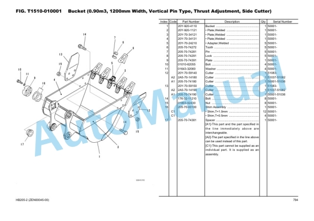 Komatsu HB205-2 Hydraulic Excavator Parts Manual ZEN00045-00-5