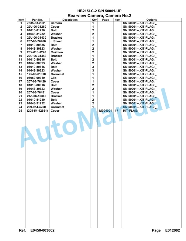 Komatsu HB215LC-2 Parts Manual 50001-UP-2