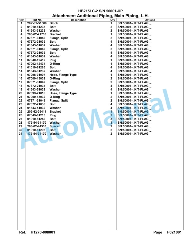 Komatsu HB215LC-2 Parts Manual 50001-UP-3