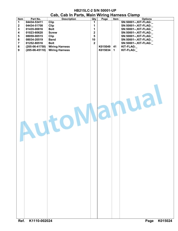 Komatsu HB215LC-2 Parts Manual 50001-UP-4