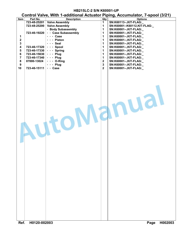Komatsu HB215LC-2 Parts Manual PC00023u-2