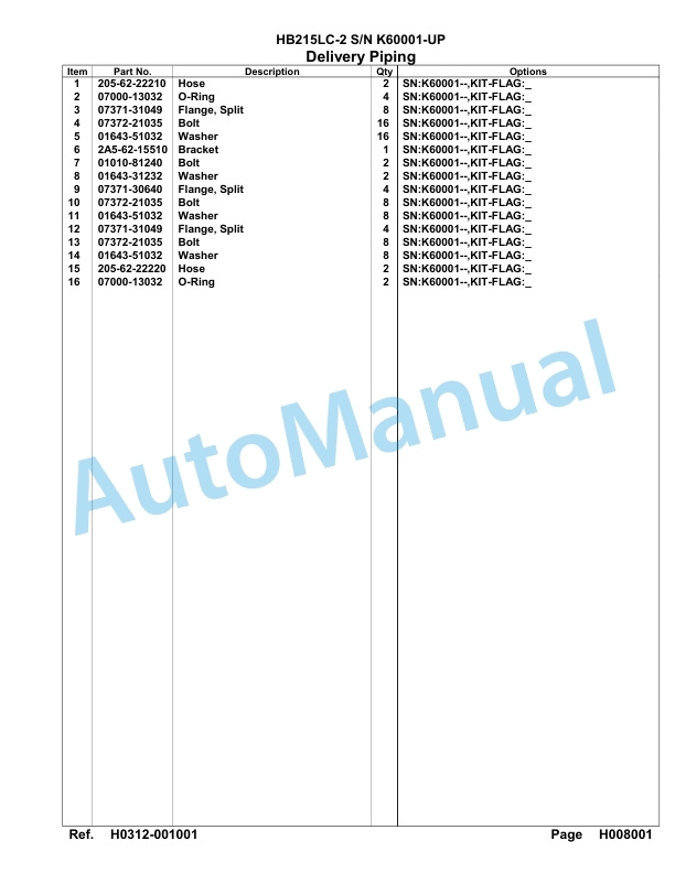 Komatsu HB215LC-2 Parts Manual PC00023u-3