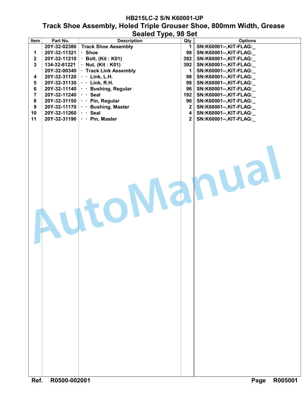 Komatsu HB215LC-2 Parts Manual PC00023u-5