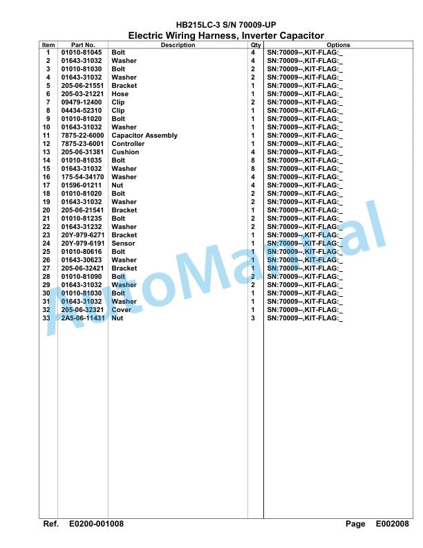 Komatsu HB215LC-3 Parts Manual 70009-UP-2