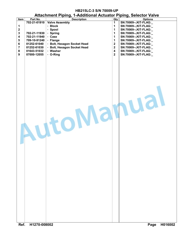 Komatsu HB215LC-3 Parts Manual 70009-UP-3