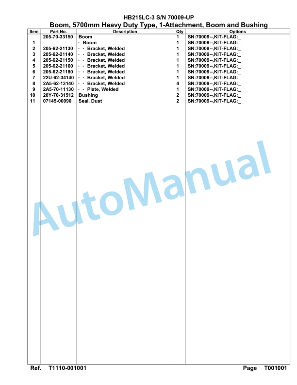 Komatsu HB215LC-3 Parts Manual 70009-UP-5