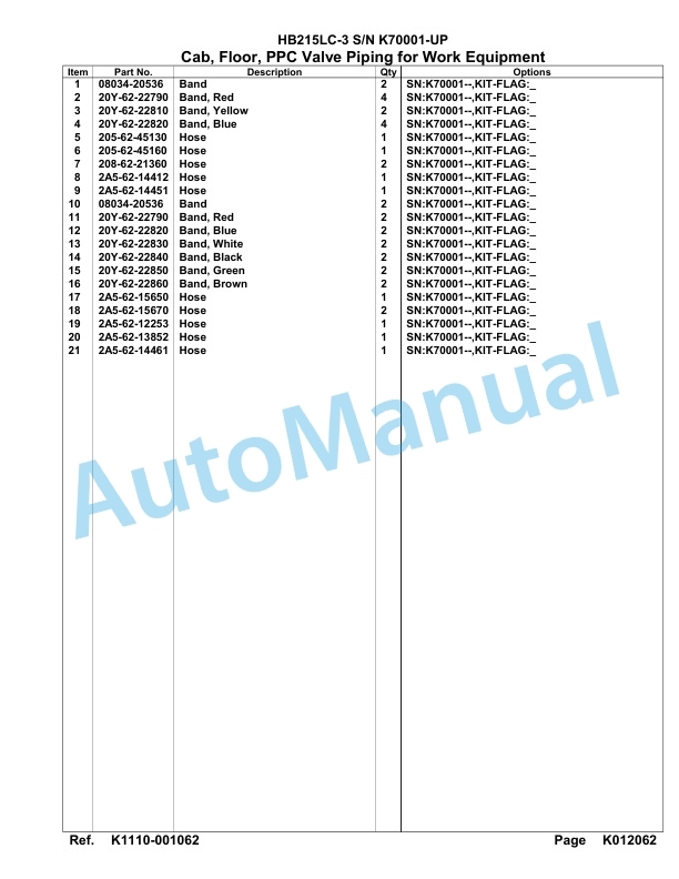Komatsu HB215LC-3 Parts Manual K70001-UP-4