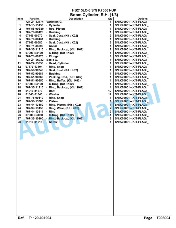 Komatsu HB215LC-3 Parts Manual K70001-UP-5