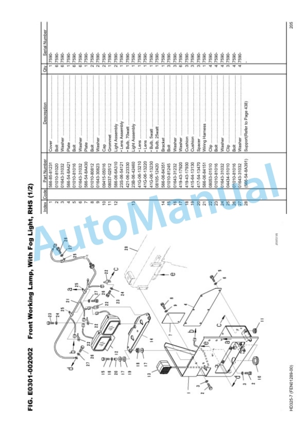 Komatsu HB325-7 Hydraulic Excavator Parts Manual EEPC011400-2