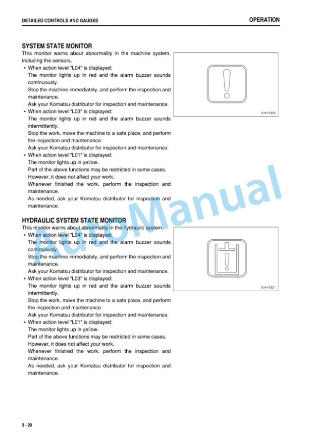 Komatsu HB335-1, HB335LC-1, HB365-1, HB365LC-1 Hydraulic Excavator Operation and Maintenance Manual PEN00664-02-2