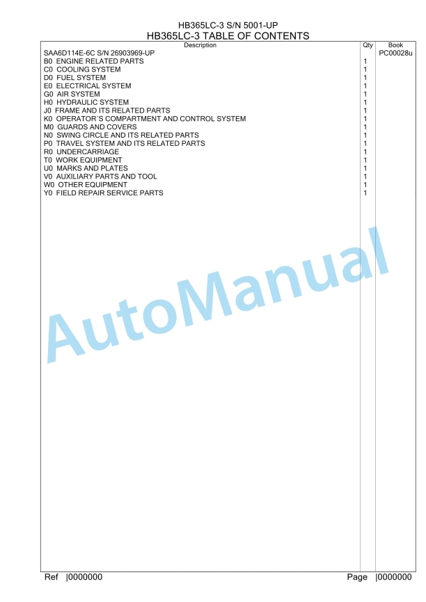 Komatsu HB365LC-3 Hydraulic Excavator Parts Manual PC00028U