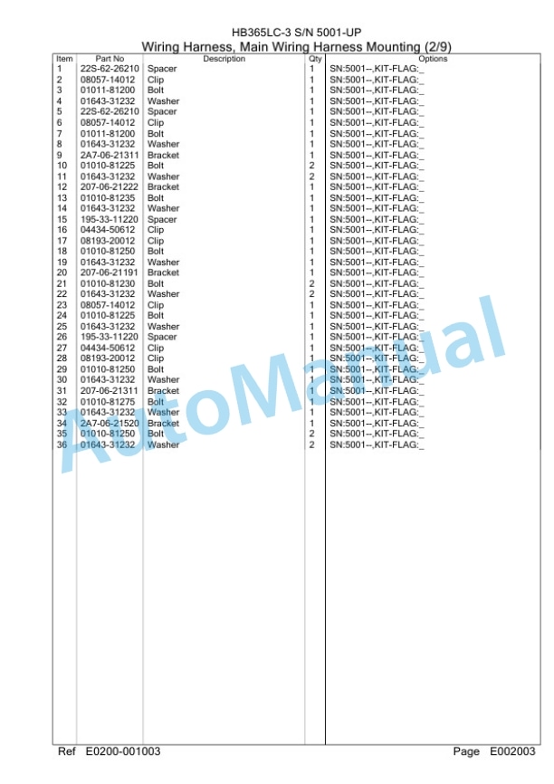 Komatsu HB365LC-3 Hydraulic Excavator Parts Manual PC00028U-2