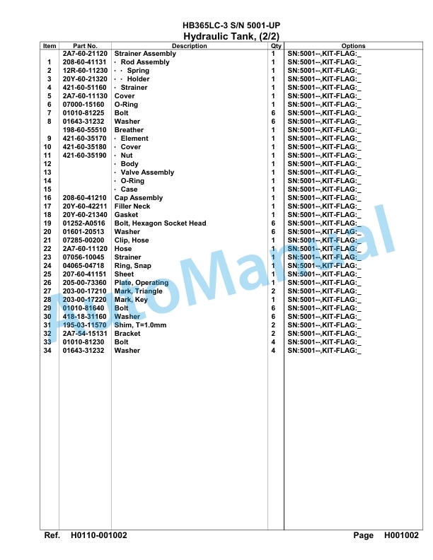 Komatsu HB365LC-3 Parts Manual 5001-UP-2