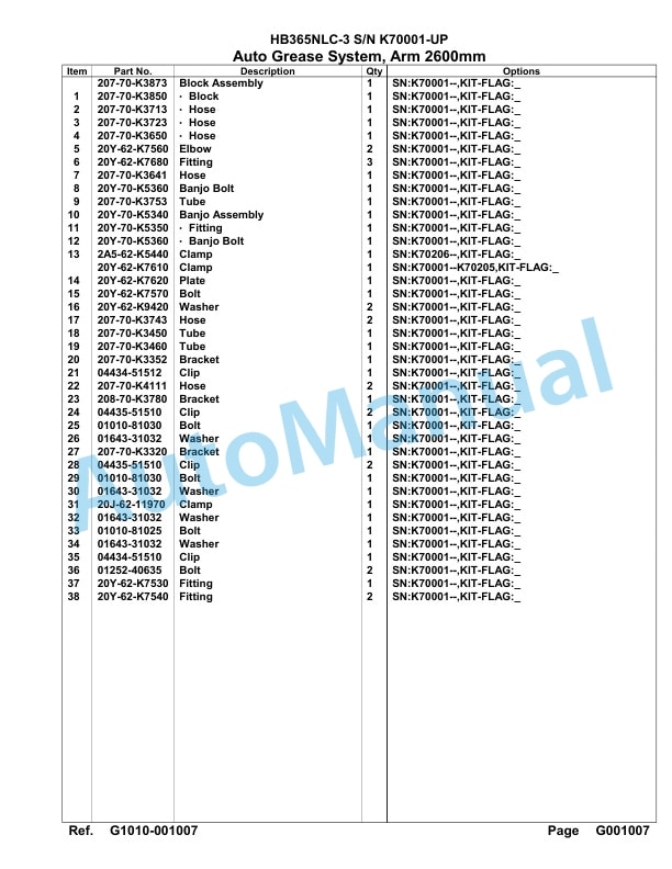 Komatsu HB365NLC-3 Parts Manual PC00028u-2