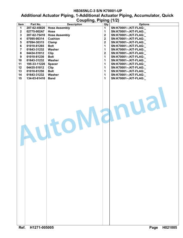 Komatsu HB365NLC-3 Parts Manual PC00028u-3