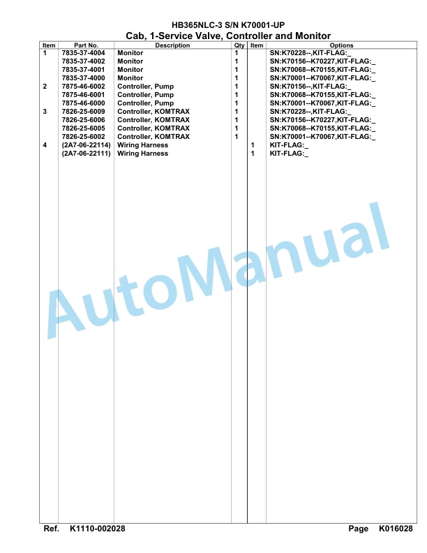 Komatsu HB365NLC-3 Parts Manual PC00028u-4