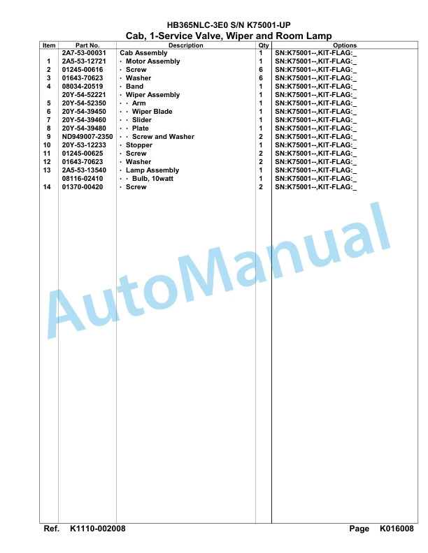 Komatsu HB365NLC-3E0 Parts Manual PC00074u-4
