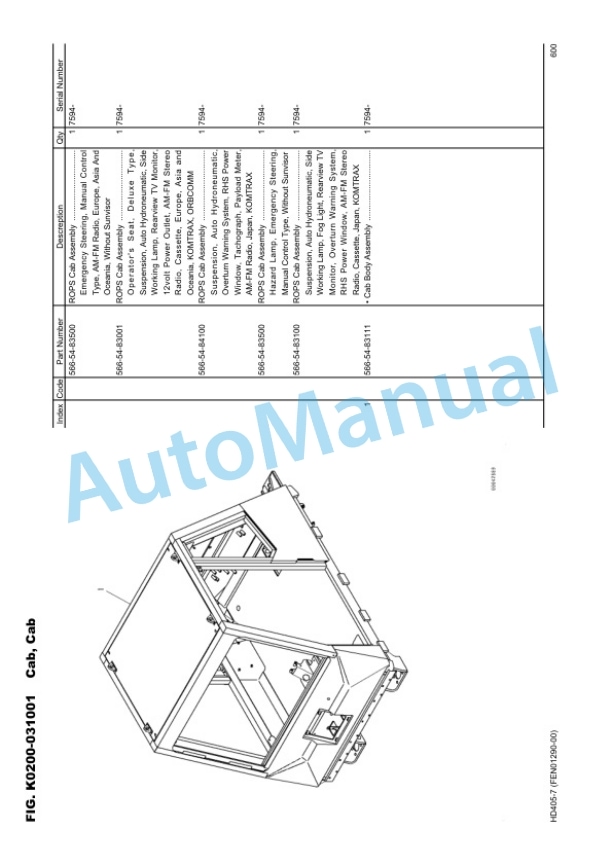 Komatsu HB405-7 Hydraulic Excavator Parts Manual EEPC011500-4