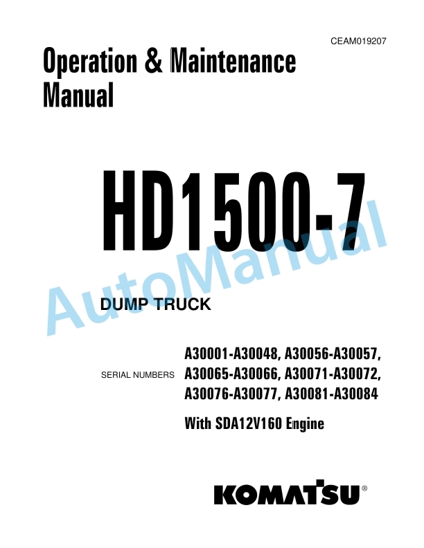 Komatsu HD1500-7 Dump Truck Operation and Maintenance Manual CEAM019207