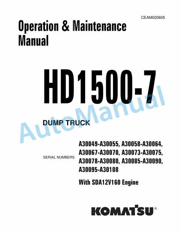 Komatsu HD1500-7 Dump Truck Operation and Maintenance Manual CEAM020605