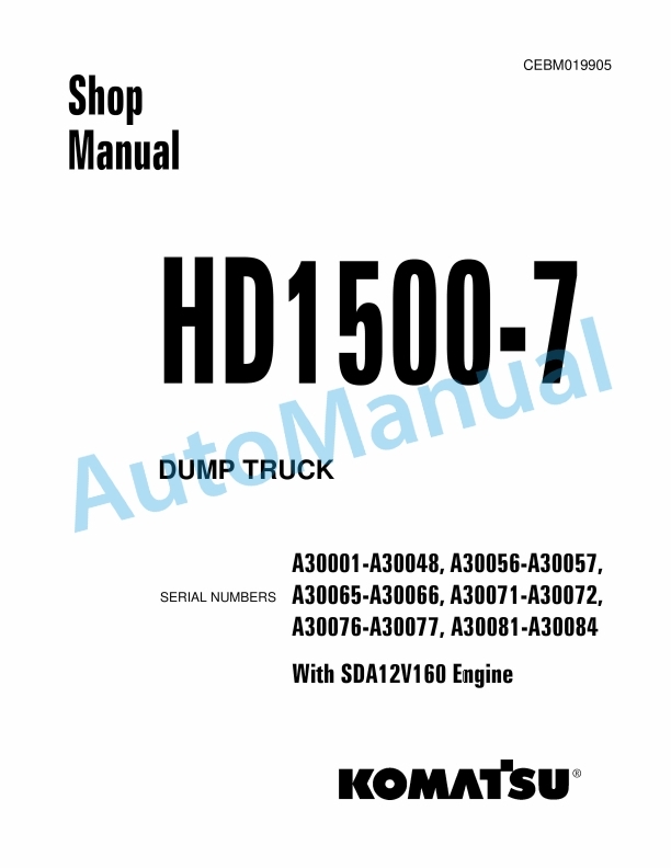 Komatsu HD1500-7 Dump Truck Shop Manual CEBM019905