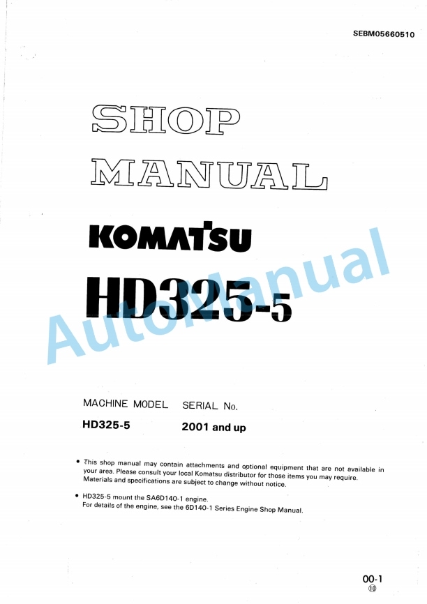 Komatsu HD325-5 Shop Manual SEBM05660510
