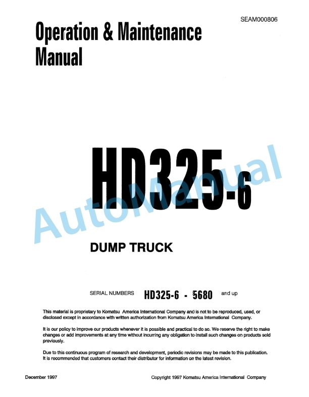 Komatsu HD325-6 Dump Truck Operation and Maintenance Manual SEAM000806