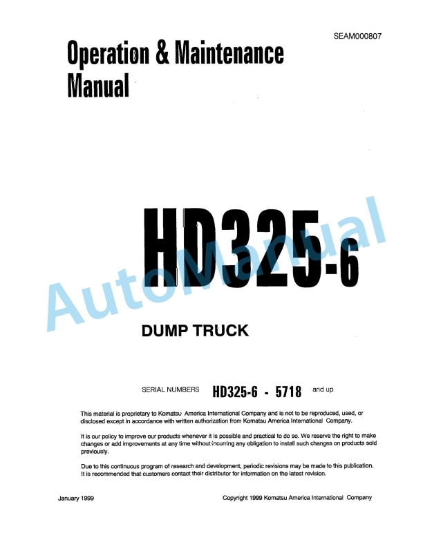 Komatsu HD325-6 Dump Truck Operation and Maintenance Manual SEAM000807