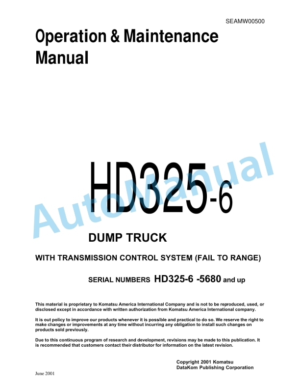 Komatsu HD325-6 Dump Truck Operation and Maintenance Manual SEAMW00500