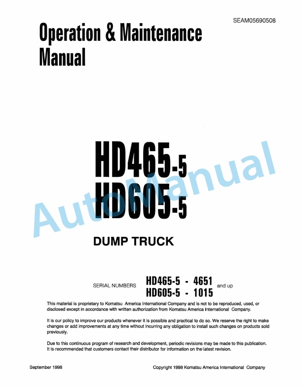 Komatsu HD465-5, HD605-5 Dump Truck Operation and Maintenance Manual SEAM05690508