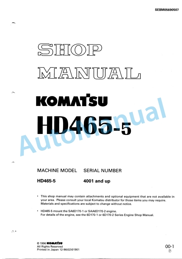 Komatsu HD465-5 Shop Manual SEBM05690507