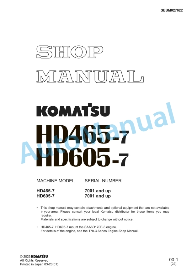 Komatsu HD465-7, HD605-7 Dump Truck Shop Manual SEBM027622