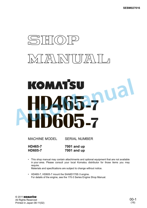 Komatsu HD465-7, HD605-7 Shop Manual SEBM027616