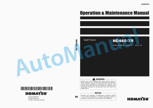 Komatsu HD465-7R Dump Truck Operation and Maintenance Manual LEAMH467R4