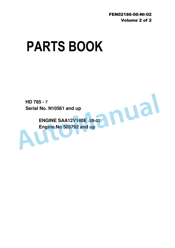 Komatsu HD785-7 Dump Truck Parts Manual FEN02186-00-NI-02