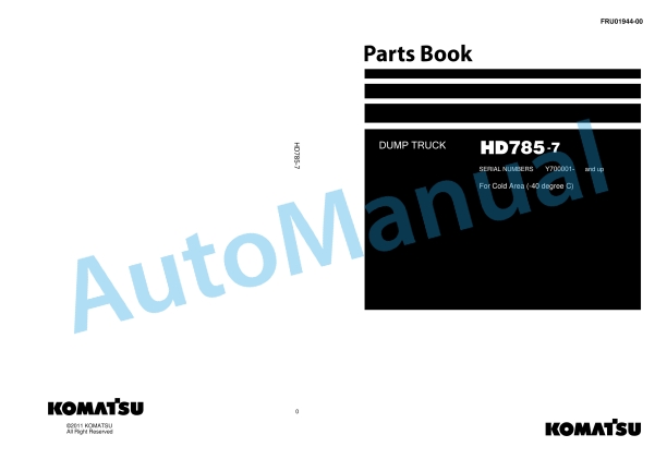 Komatsu HD785-7 Dump Truck Parts Manual FRU01944-00