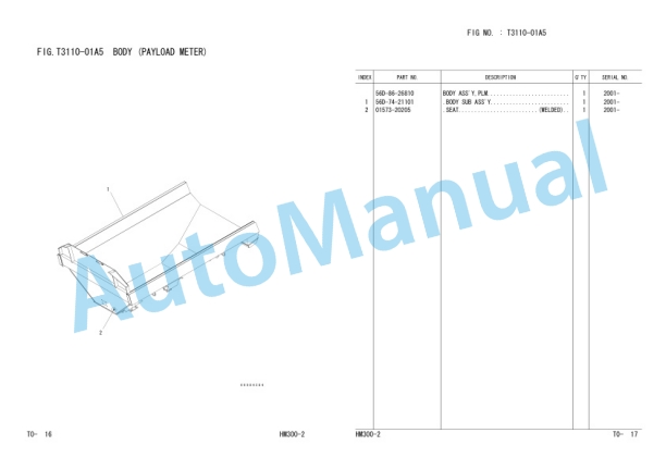 Komatsu HM300-2-EA, HM300-2-W Articulated Dump Truck Parts Manual EEPC009100-5