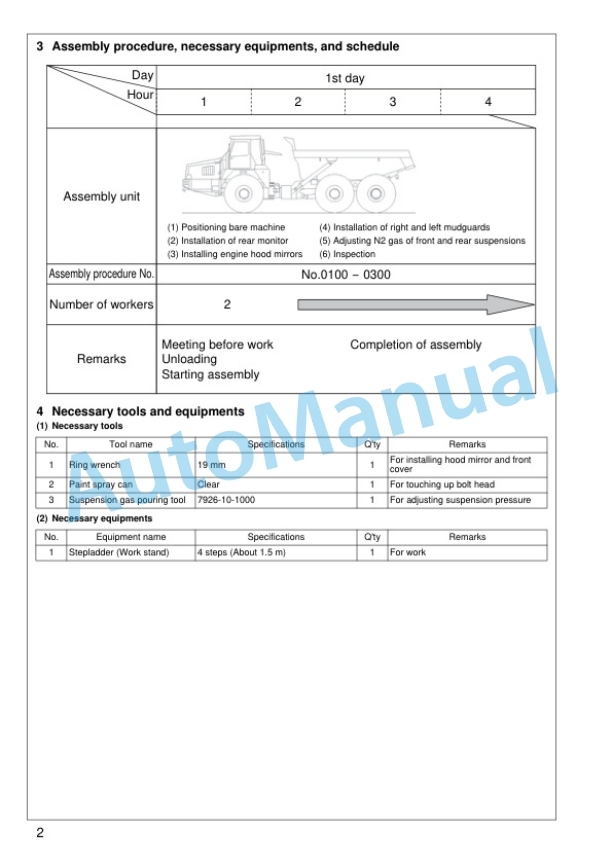 Komatsu HM300-2R Articulated Dump Truck Field Assembly Instruction GEN00091-01-2