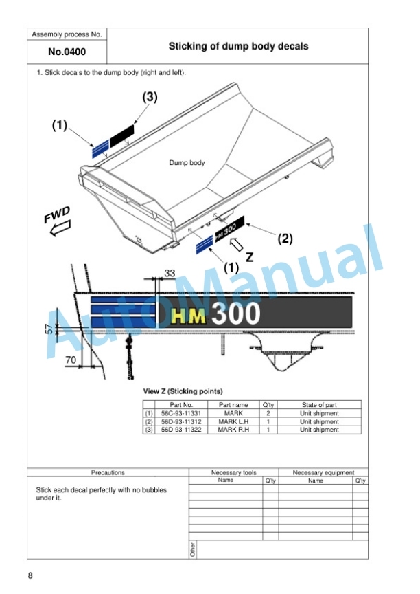 Komatsu HM300-2R Articulated Dump Truck Field Assembly Instruction GEN00091-01-3