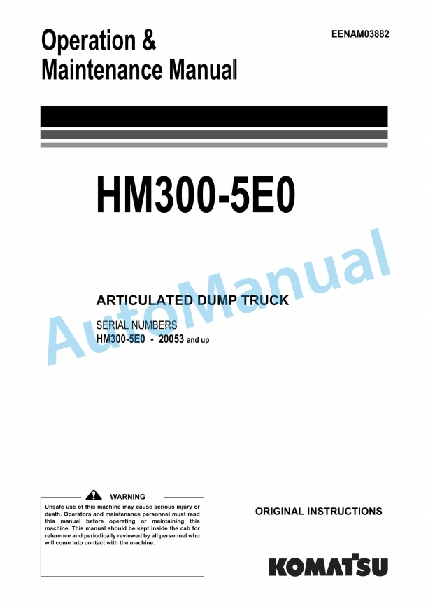 Komatsu HM300-5E0 Articulated Dump Truck Operation and Maintenance Manual EENAM03882