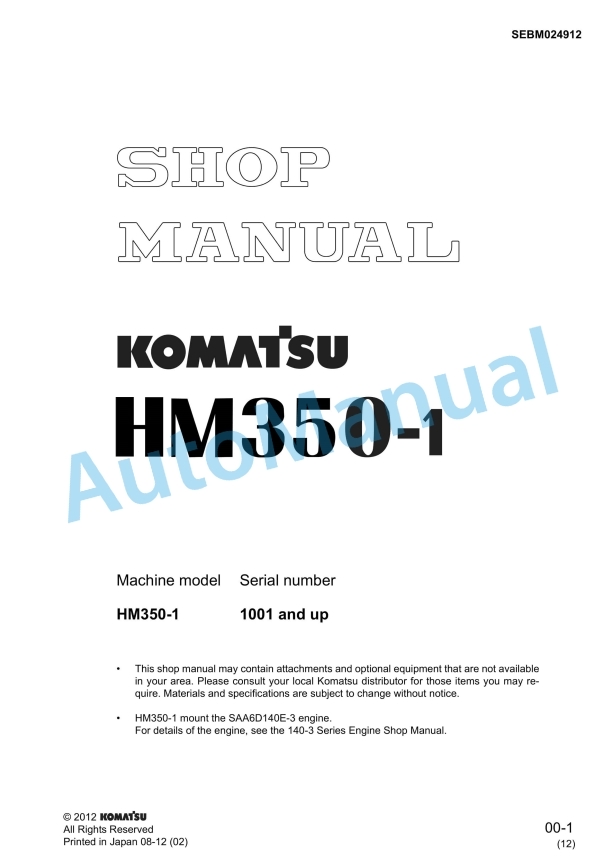Komatsu HM350-1 Shop Manual SEBM024912