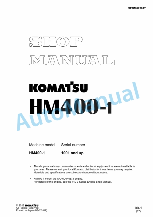 Komatsu HM400-1 Shop Manual SEBM023017