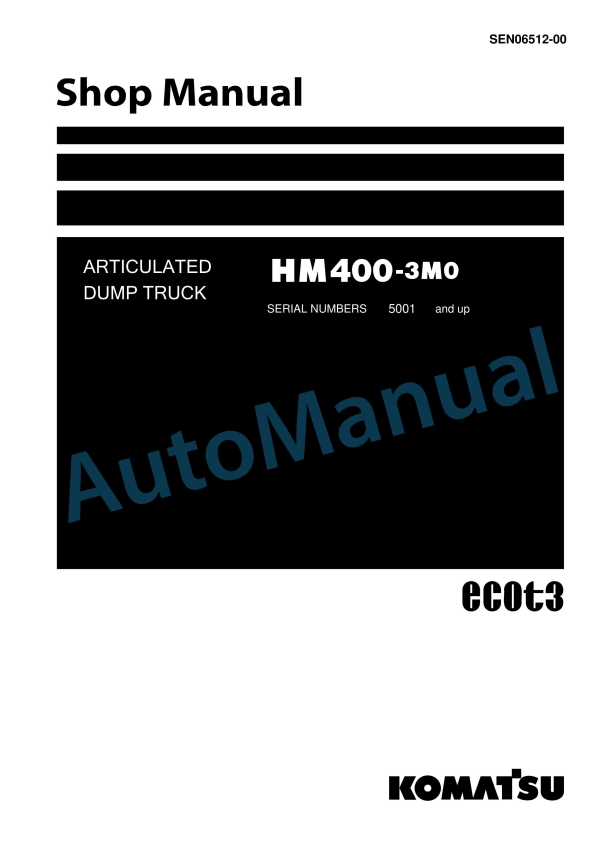Komatsu HM400-3M0 Articulated Dump Truck Shop Manual SEN06512-00