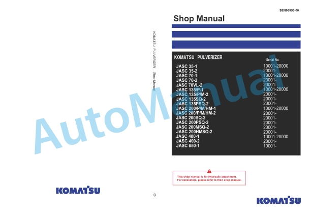 Komatsu JASC35-1, JASC35-2, JASC70-1, JASC70-2, JASC70VL-2, JASC135-1, JASC135P-1, JASC135-2, JASC135P-2, JASC135M Shop Manual SEN06953-00