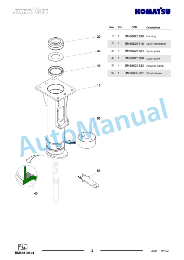 Komatsu JMHB09H-1 Hydraulic Breaker Parts Manual FEN04355-02-3